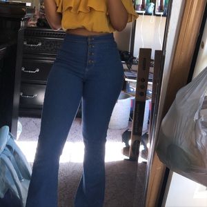 American Apparel High Waisted Blue Flare Jeans